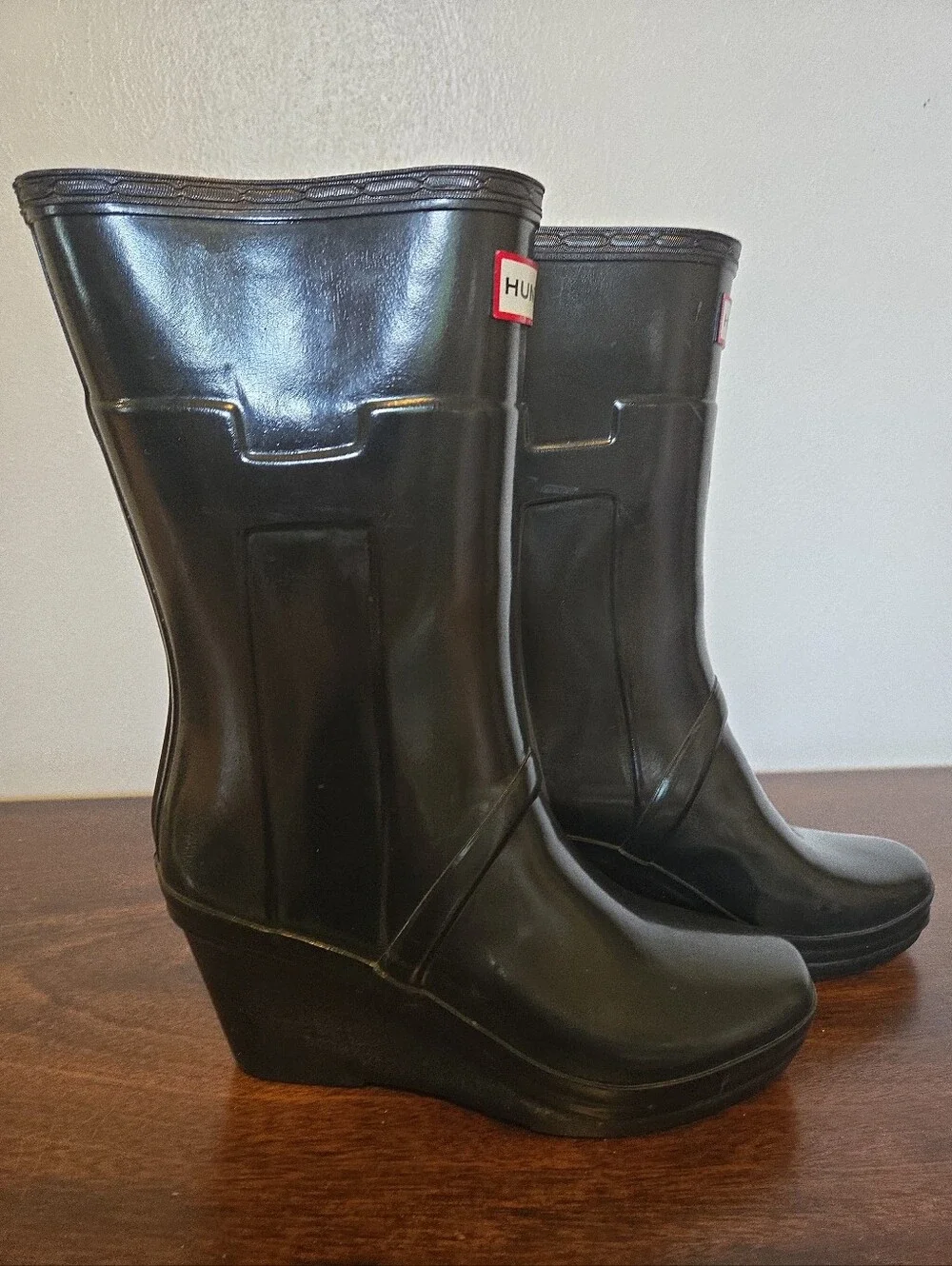 Hunter Kellan Wedge Round Toe Rain Boots Black 6
